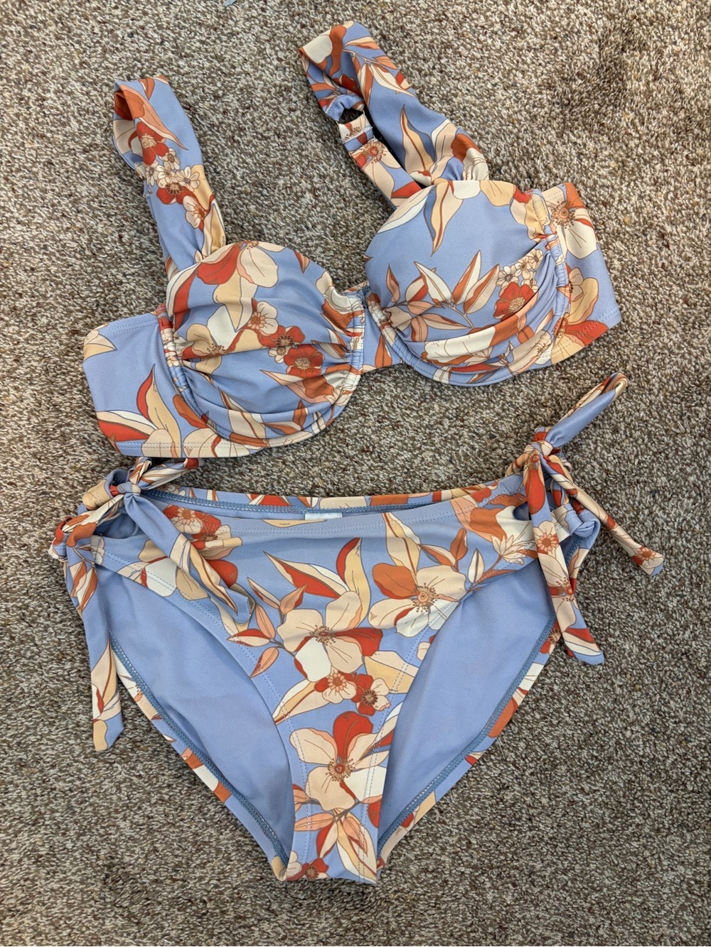 Floral Blue Two-Piece Tie-Side Bikini